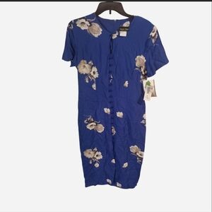 Vintage NWT Stuart's Alley Blue Floral Midi Dress